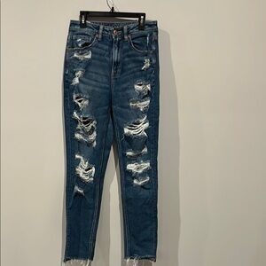 American Eagle Outfitters Women’s Distressed Blue Mom Jeans